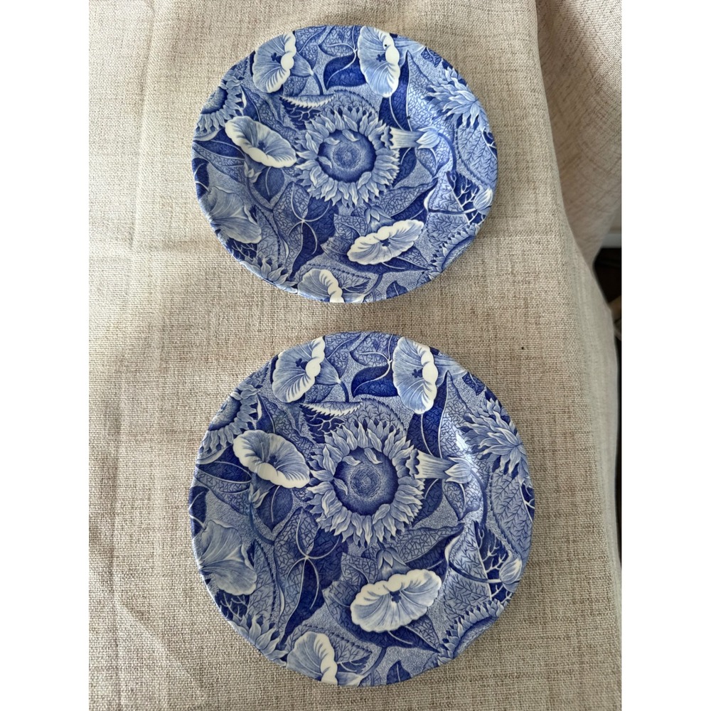 Spode Blue Room Collection Sunflower 9" Luncheon Plates Set 2 England 1996-2003